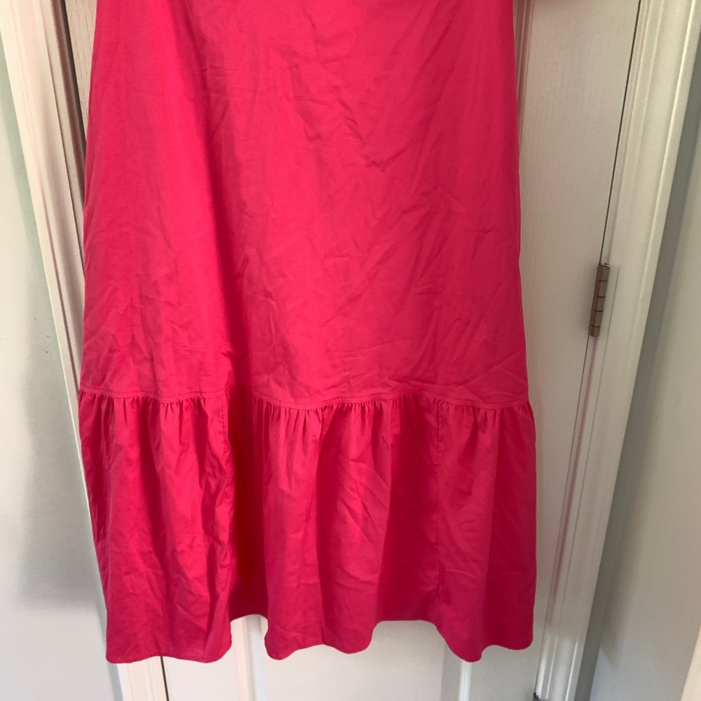 Chico's Pink Cotton Blend Tiered Midi Shirtdress Short Sleeve Size 1 M 8/10 - Picture 3 of 9